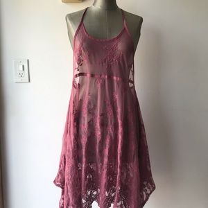 Dusty Rose Embroidered  Sheer Slip Dress